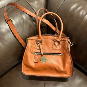 👜 London Fog Cognac Leather Satchel / Crossbody Bag